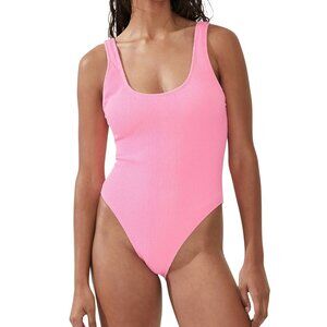 Cotton On Women's Crinkle One-Piece Swimsuit Low Back Malibu Pink